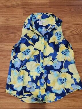 Liz Claibrone Botanical Cotton Sleeveless Blouse Sz S